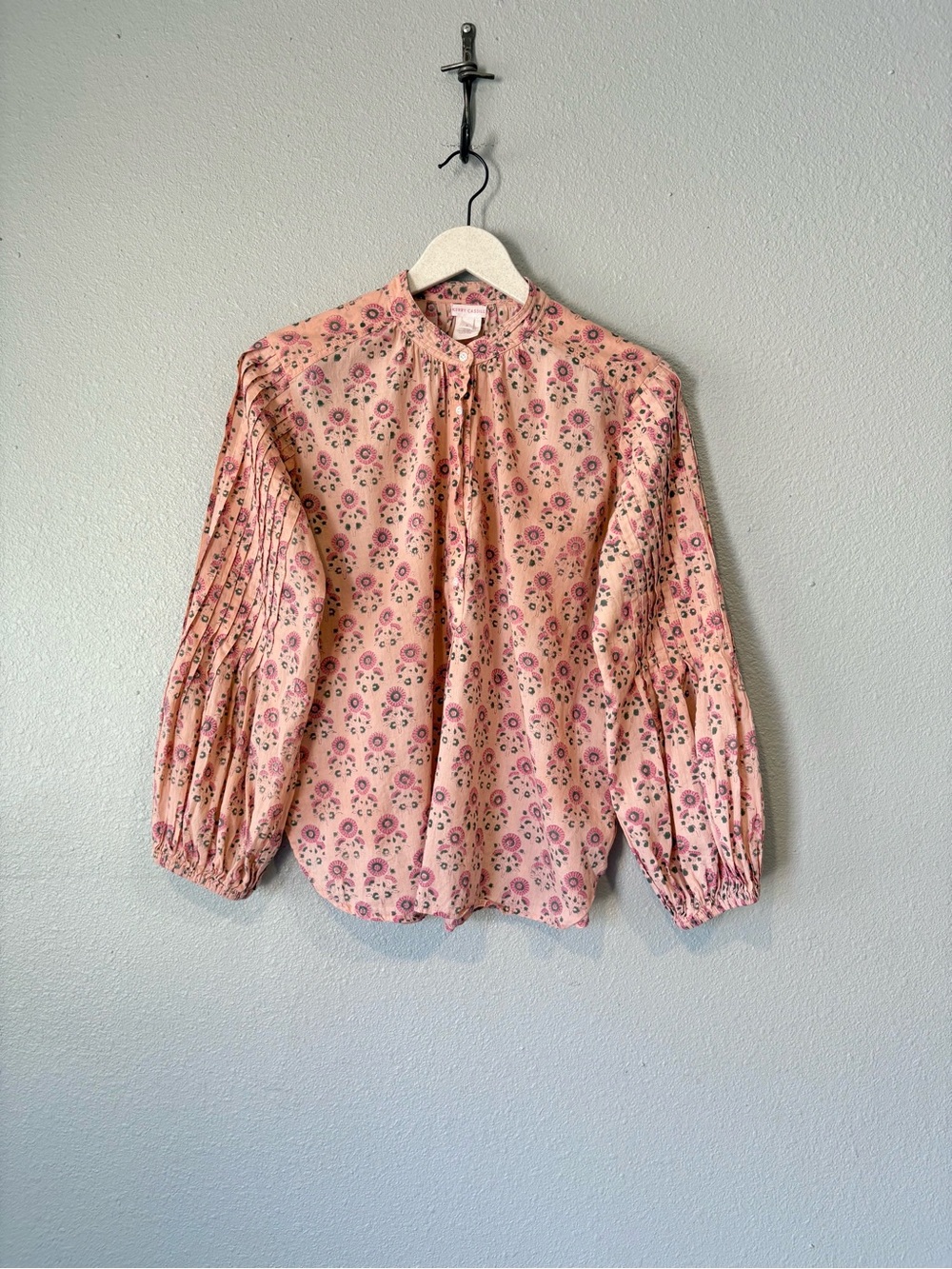Kerry Casill 100% Cotton Pink Floral Peasant Bohemian Blouse Top size 2
